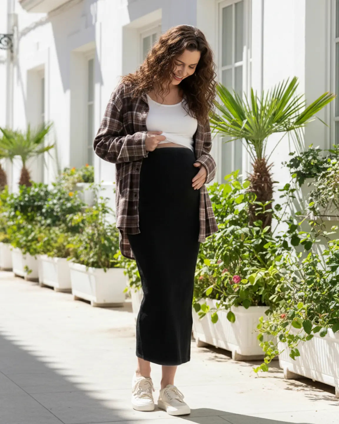 Skin-Friendly Casual Maternity Midi Skirt