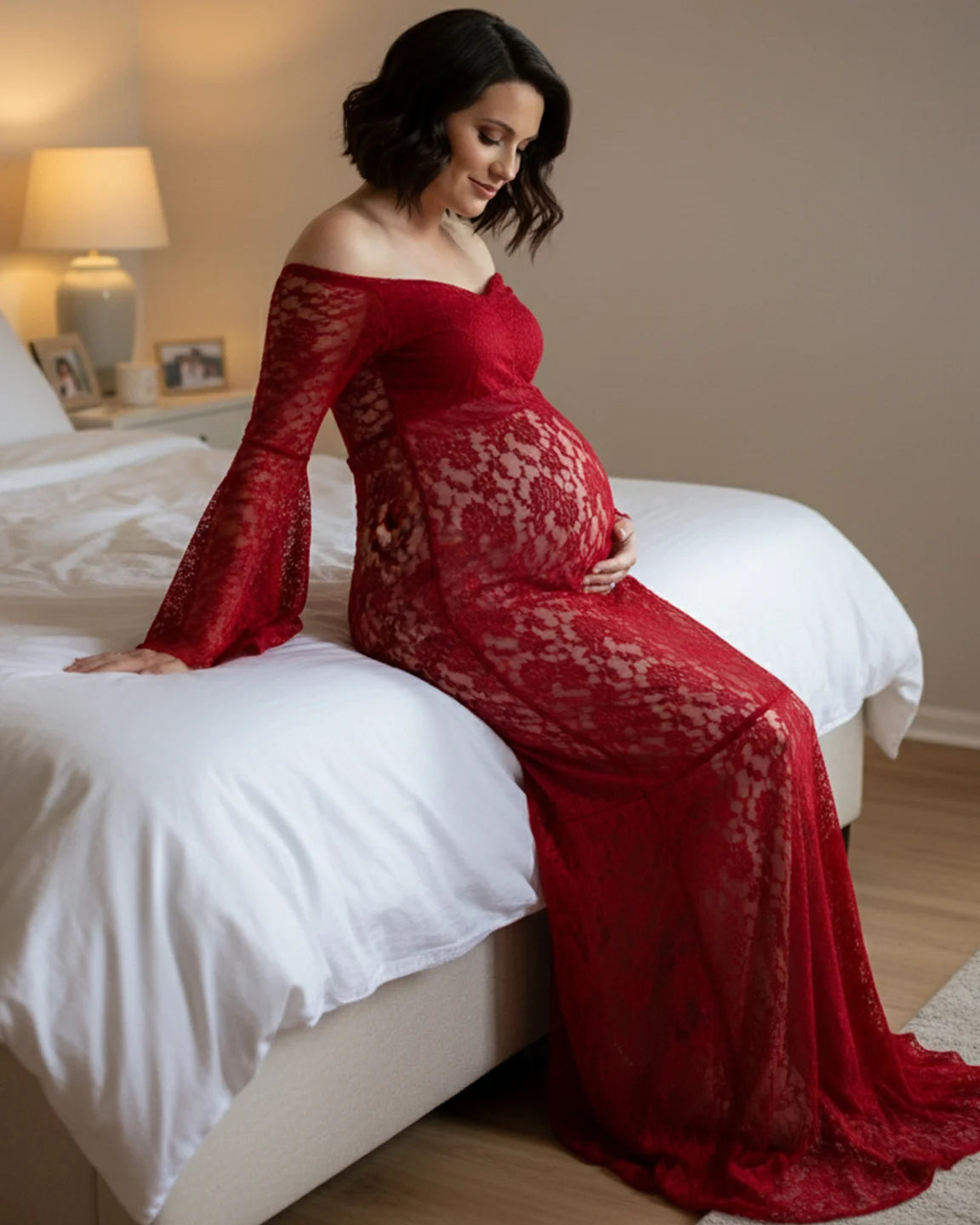 Bell Lace Sleeve Trailing Maternity Gown