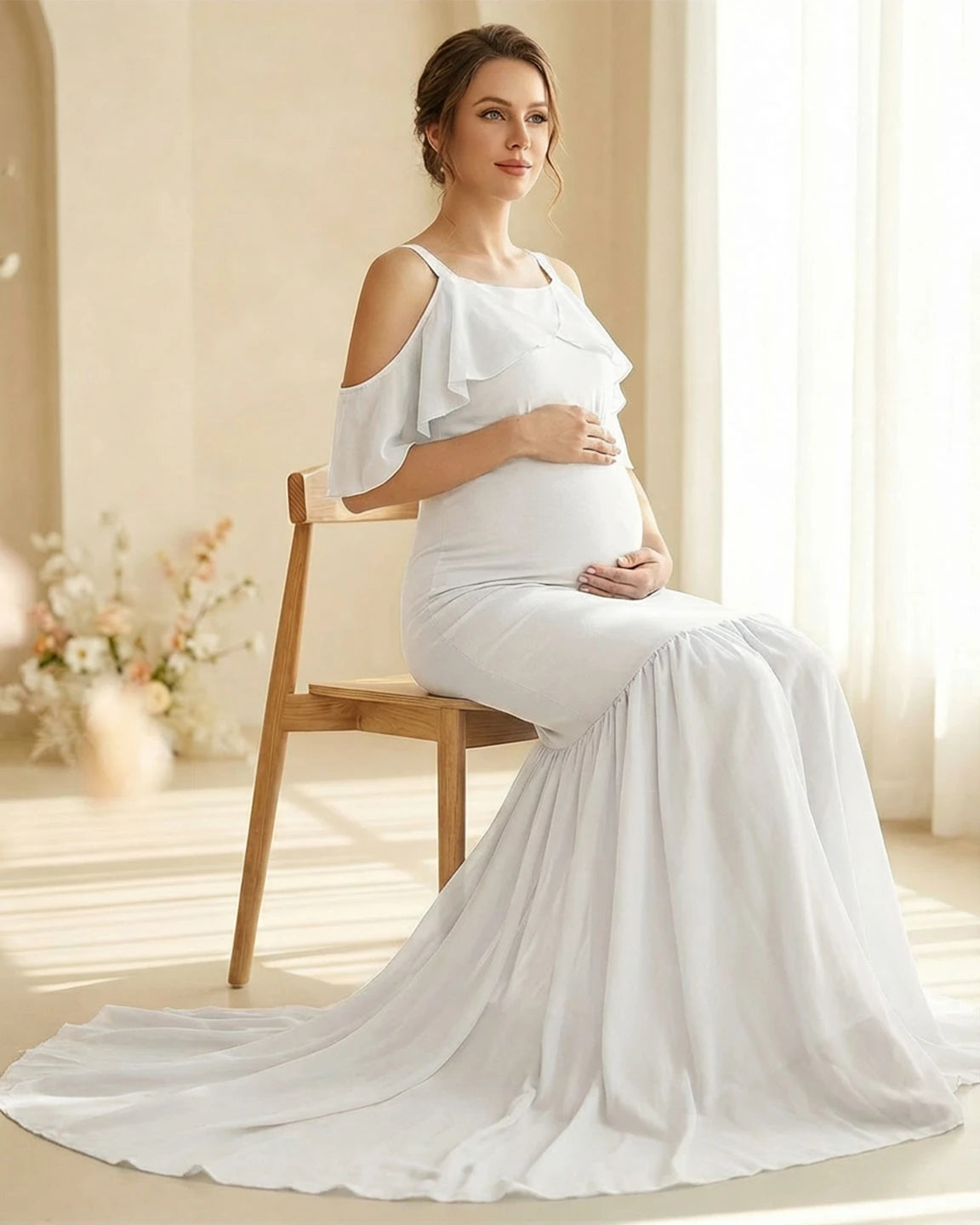 Off-Shoulder Mermaid Trail Maternity Photoshoot Dress