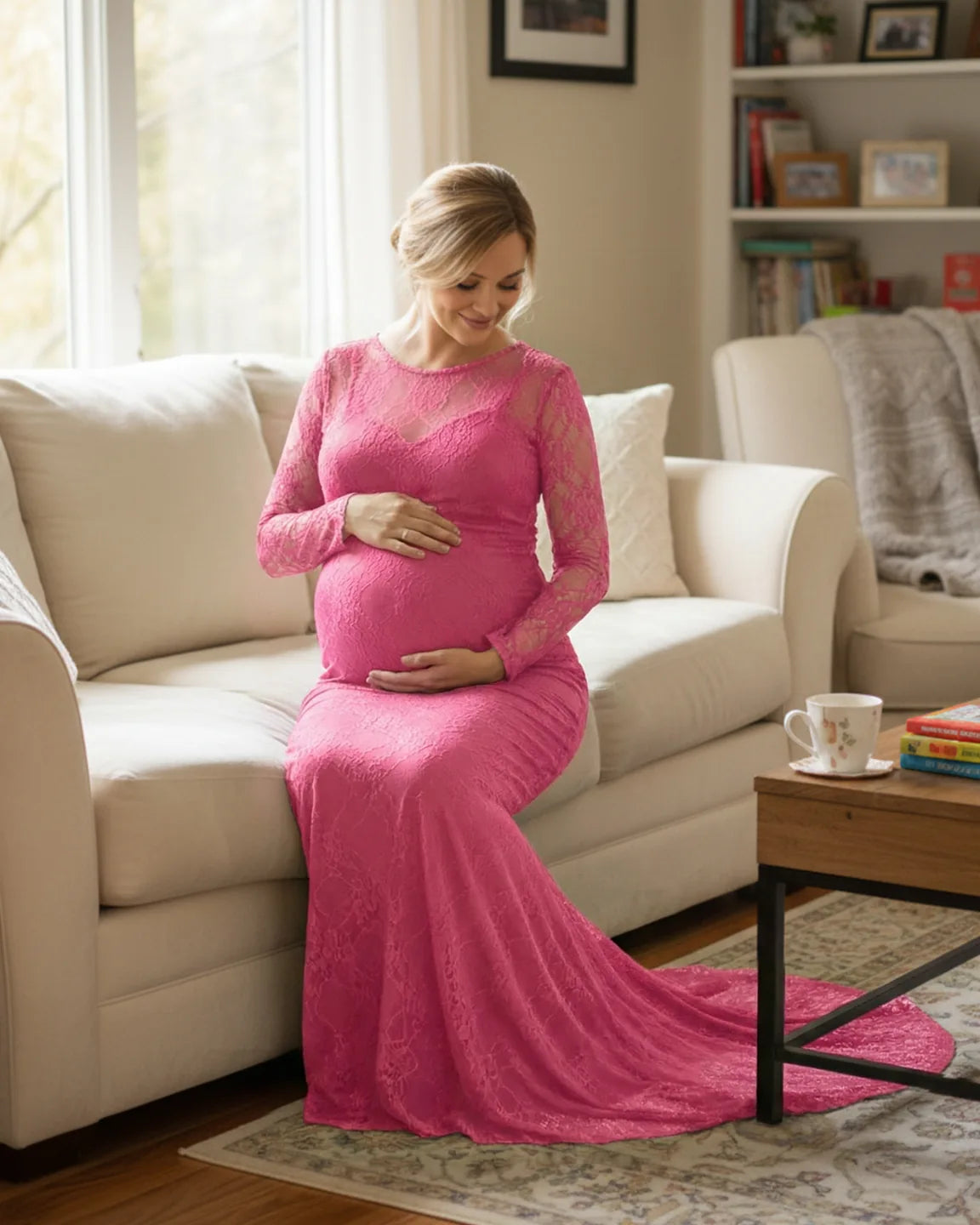 Sheer Lace Trumpet Maternity Photoshoot Gown