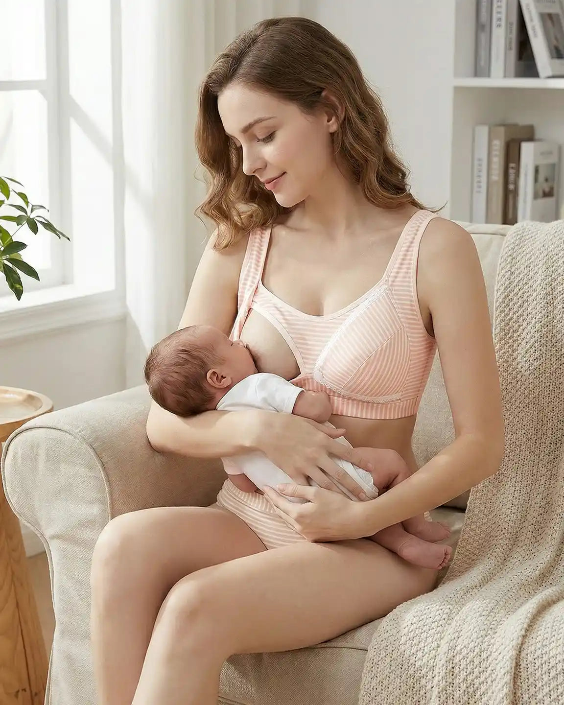 Striped Button Front Maternity Nursing Bra