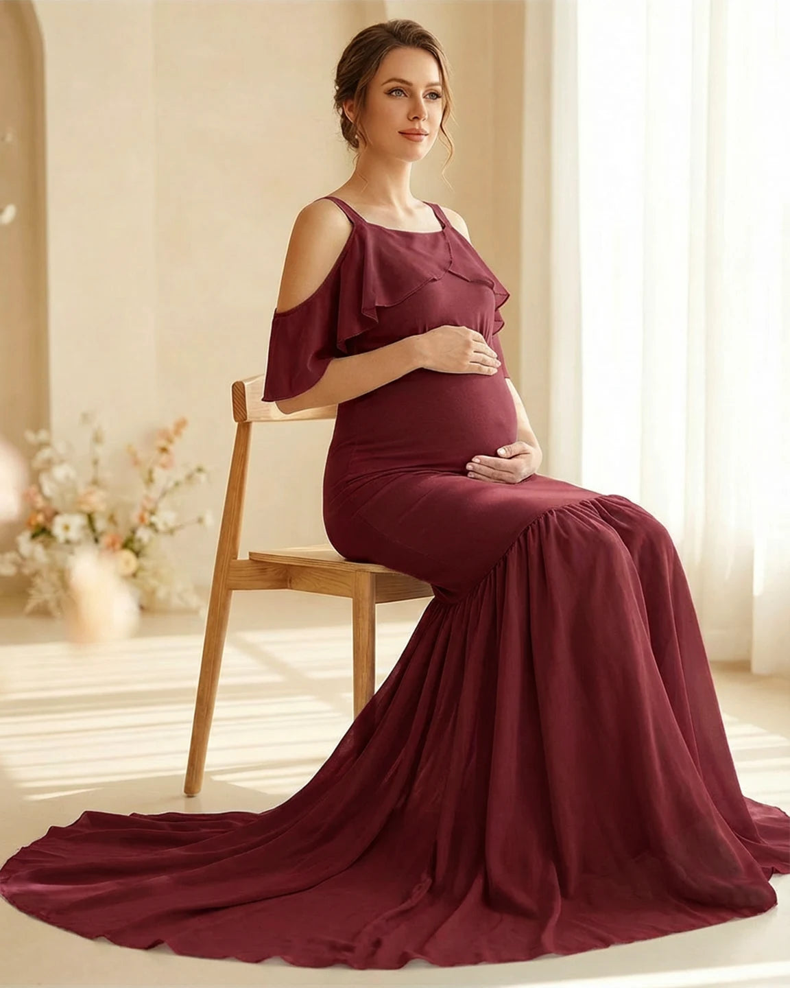 Off-Shoulder Mermaid Trail Maternity Photoshoot Dress
