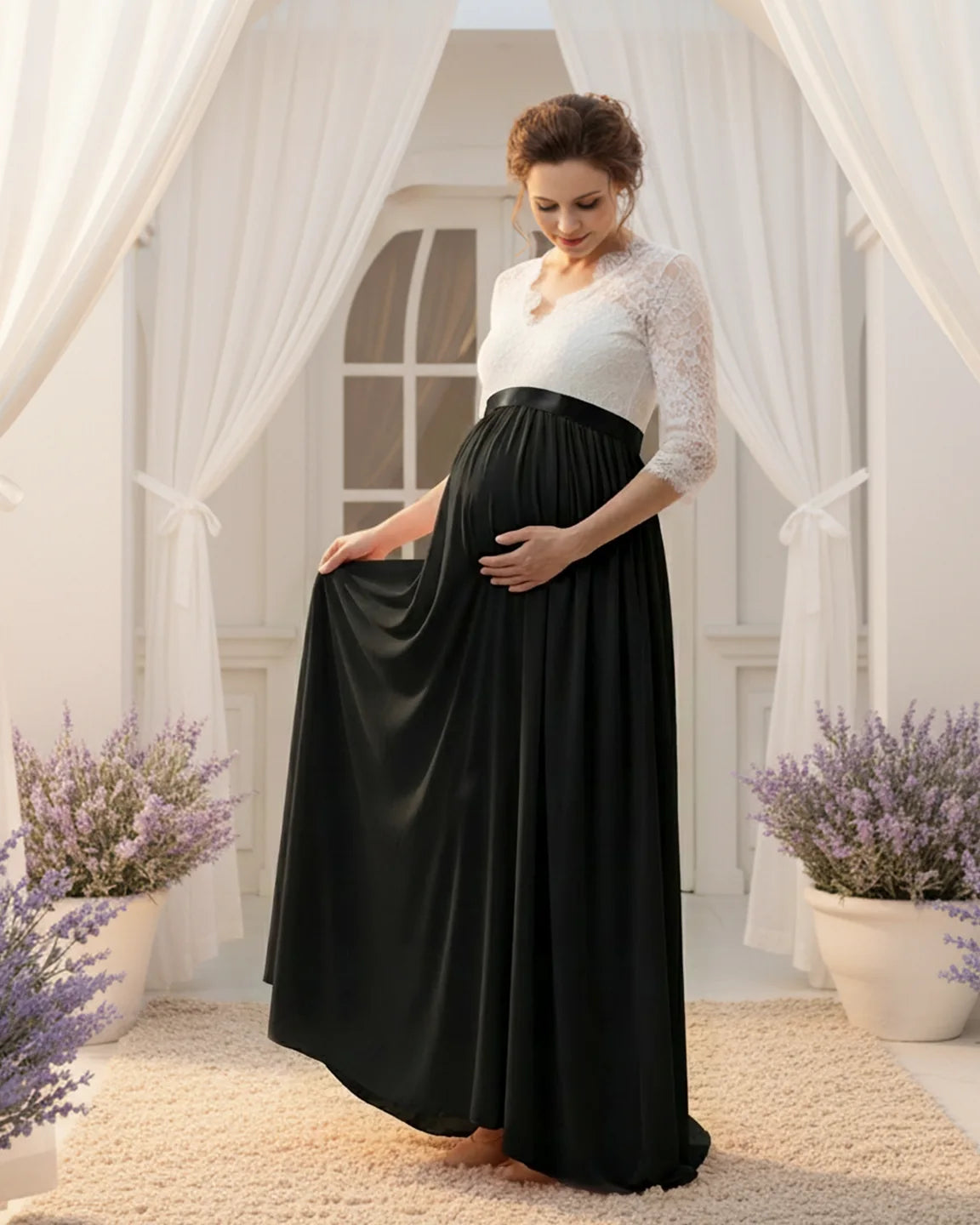 V-Back Bow Two-Tone Formal Maternity Gown