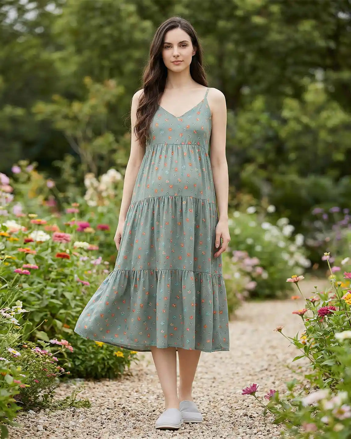 Spaghetti Strap Floral Print Maternity Nightgown