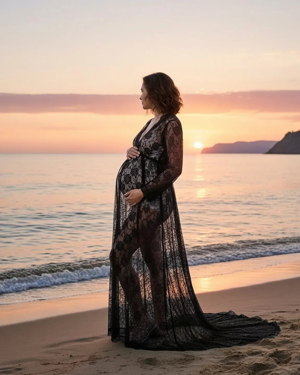 Floral Lace Romantic Maternity Photoshoot Maxi Dress