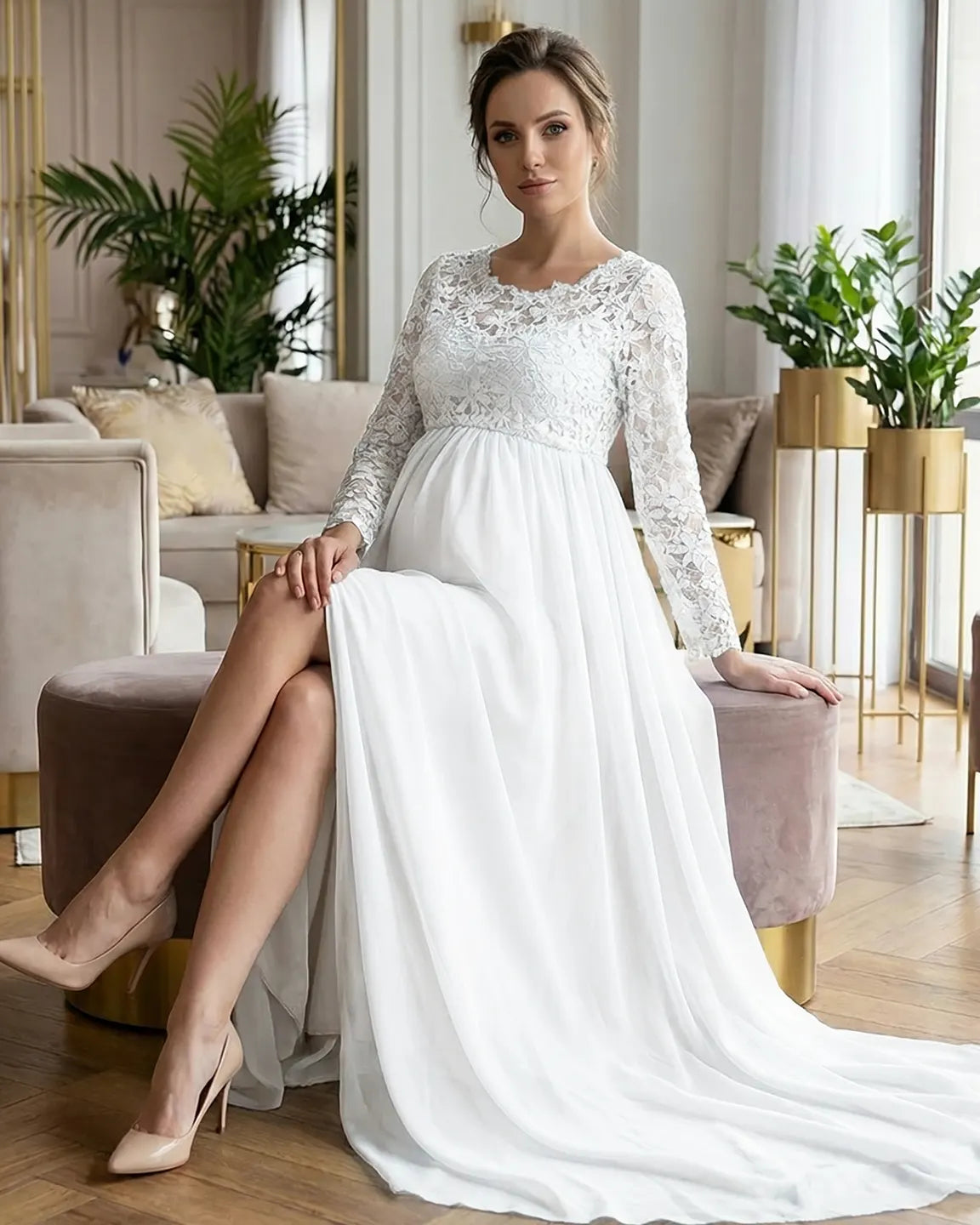 Lace Bodice Trailing Skirt Maternity Photoshoot Gown