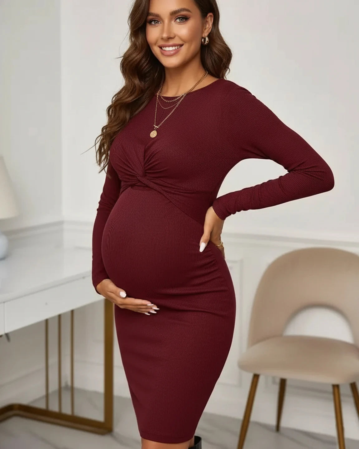 Twist-Front Bodycon Maternity Short Dress