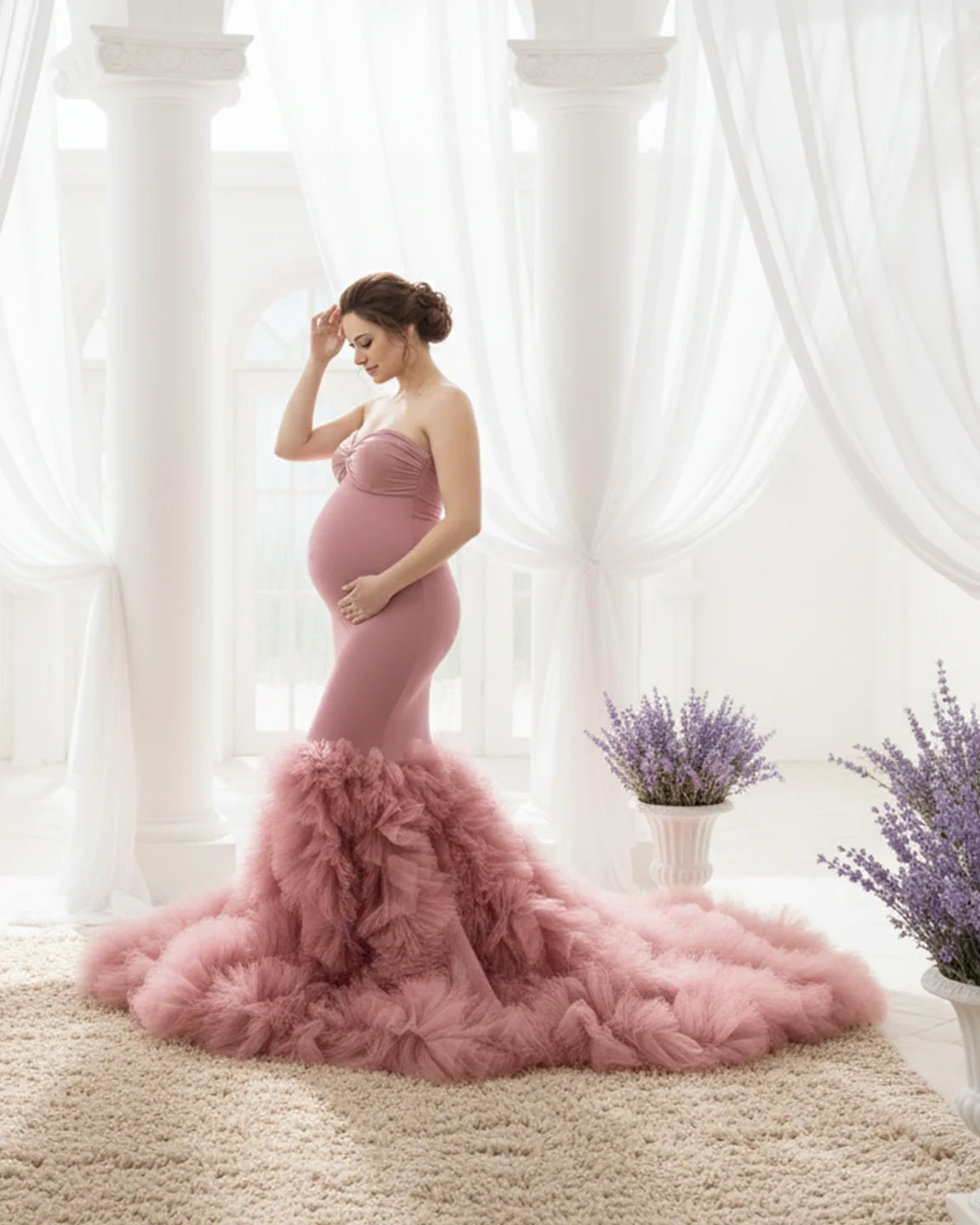 Tulle Train Mermaid Silhouette Maternity Gown