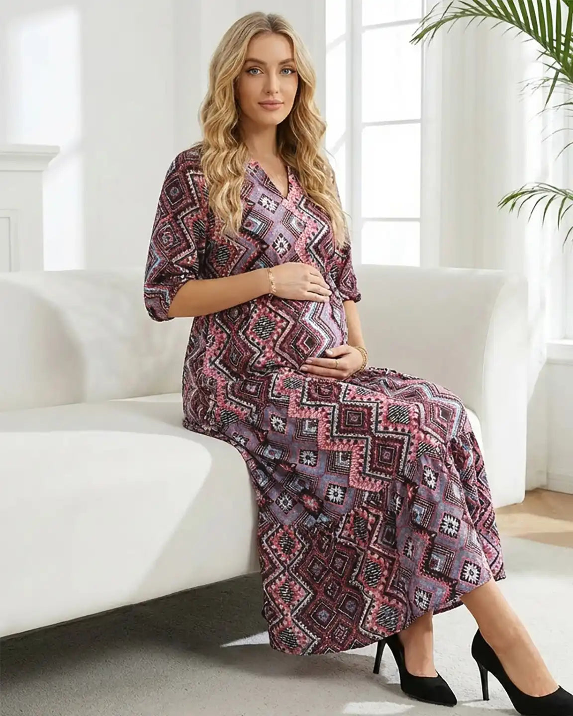 Bohemian Print A-line Maternity Maxi Dress