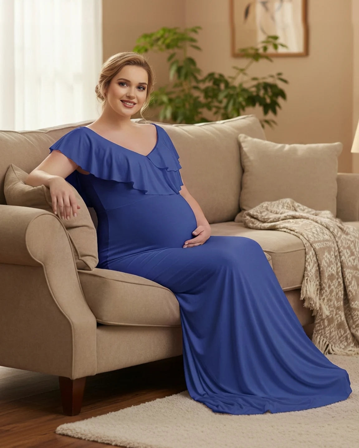 Off-Shoulder Ruffled Bodycon Maternity Maxi Dress