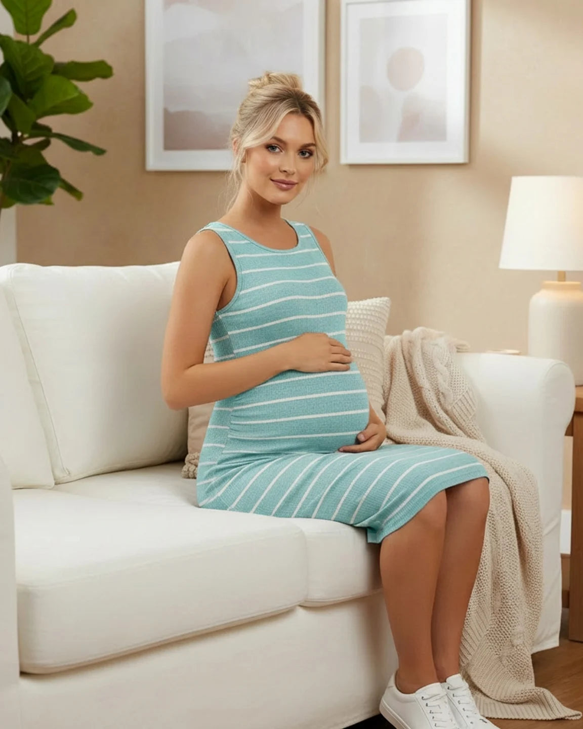 Striped Sleeveless Loose Flowing Maternity Dress