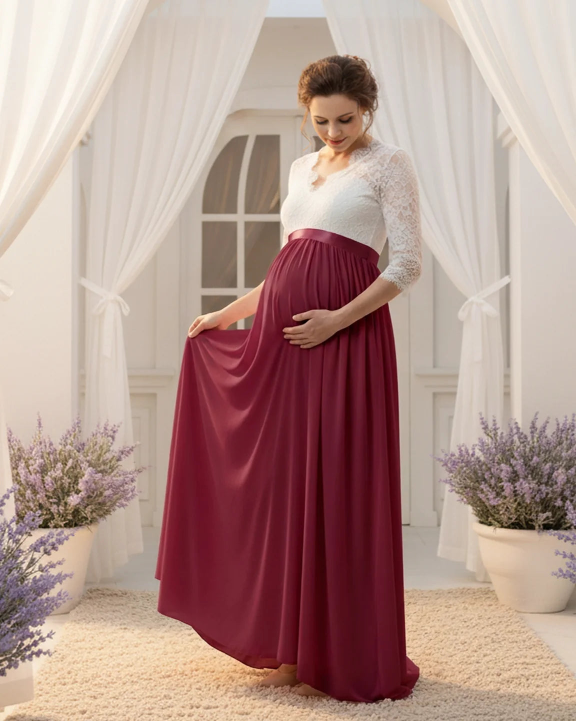 V-Back Bow Two-Tone Formal Maternity Gown