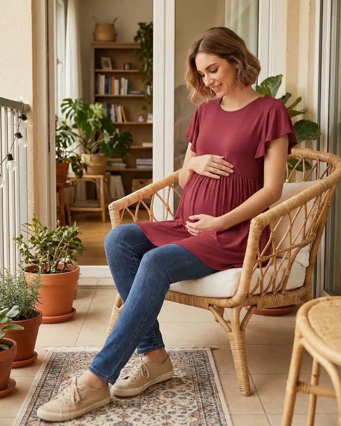 Gathered Ruffle-Sleeve Maternity