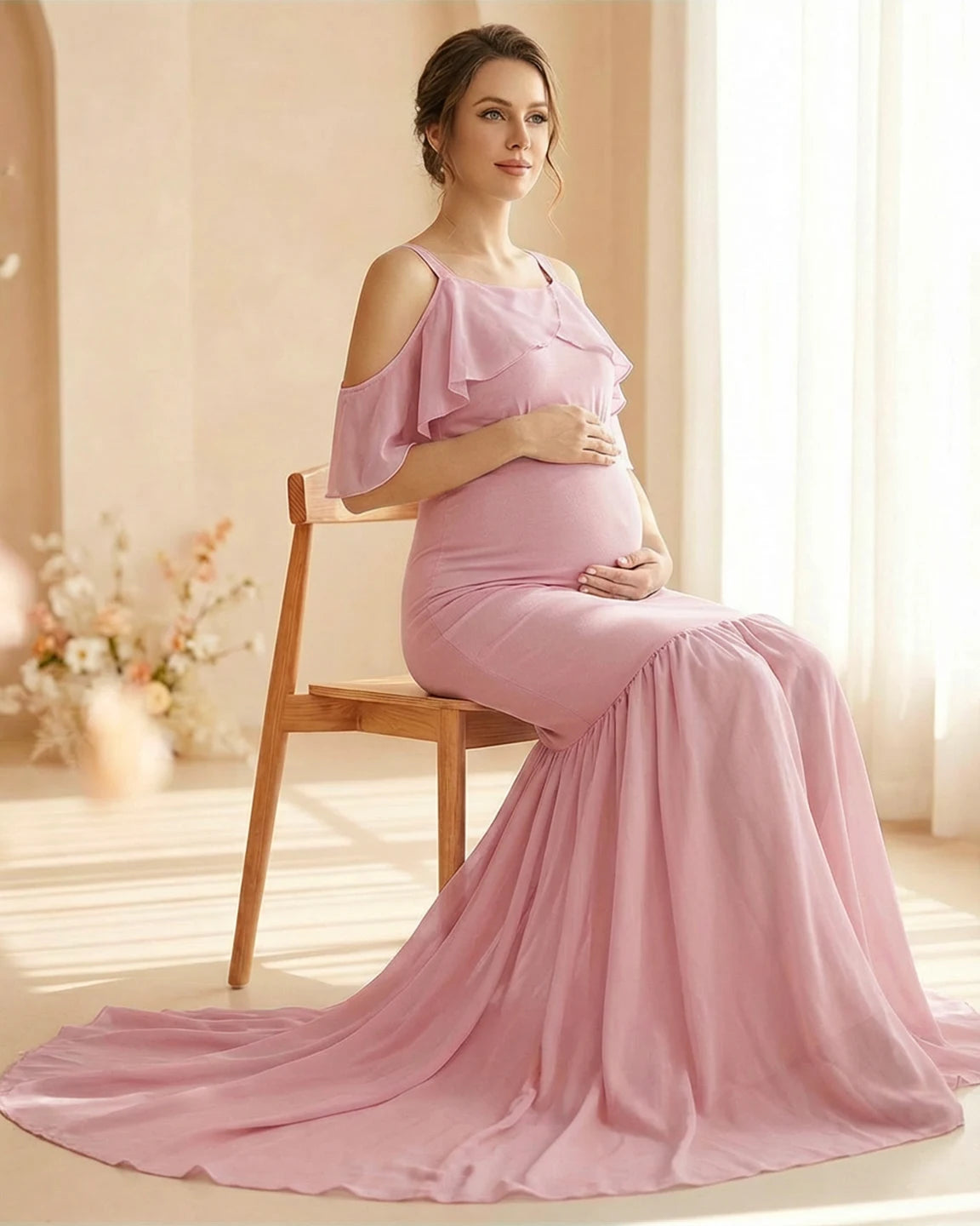 Off-Shoulder Mermaid Trail Maternity Photoshoot Dress