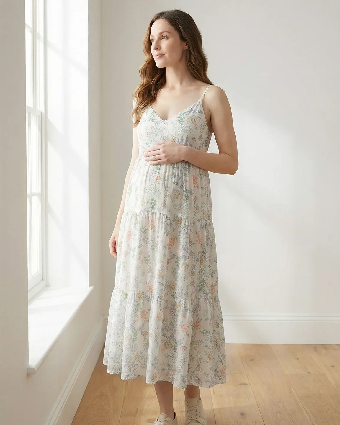Lace Trim Floral Print Maternity Nightdress