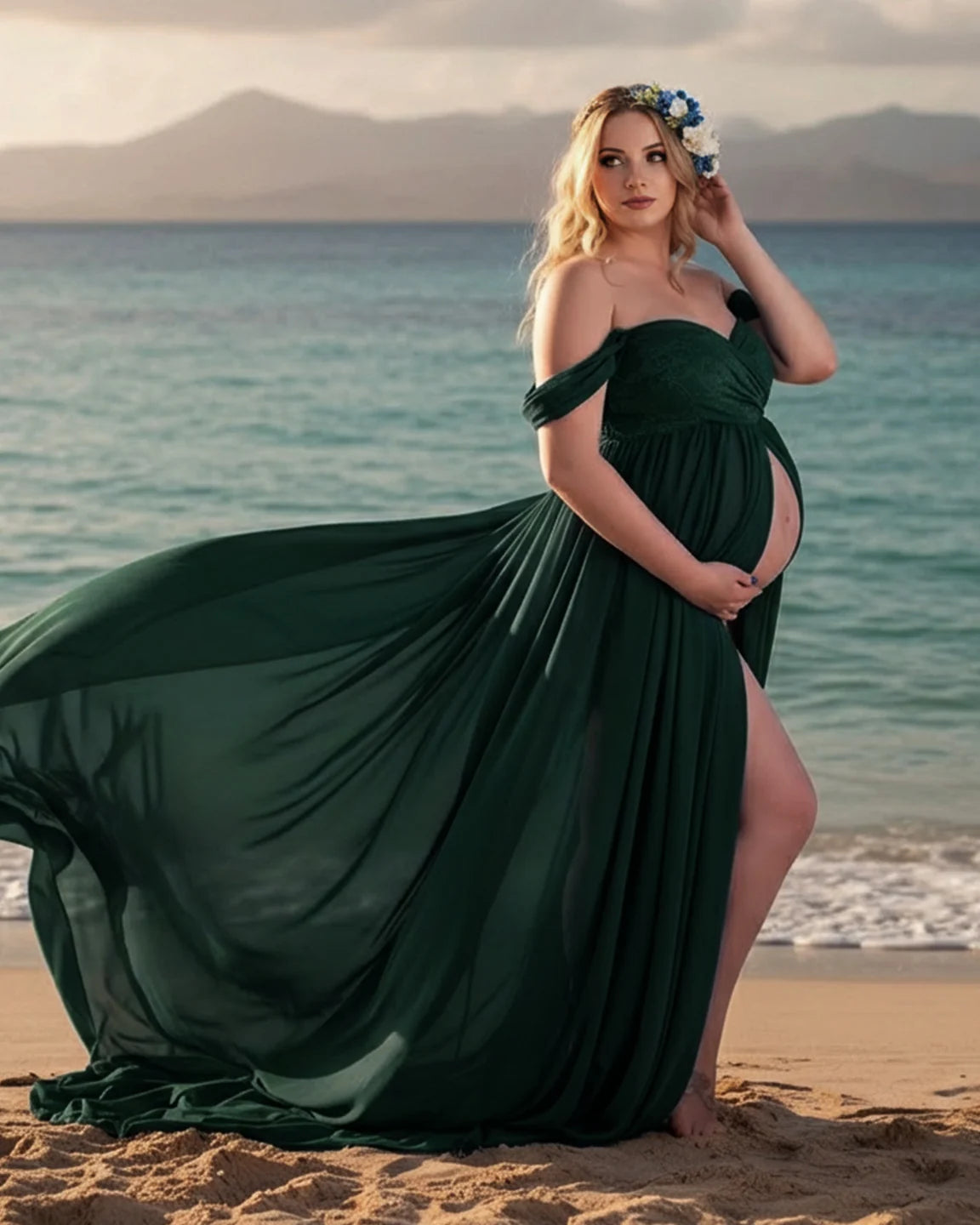 Extra-Long Train Ethereal Chiffon Maternity Gown