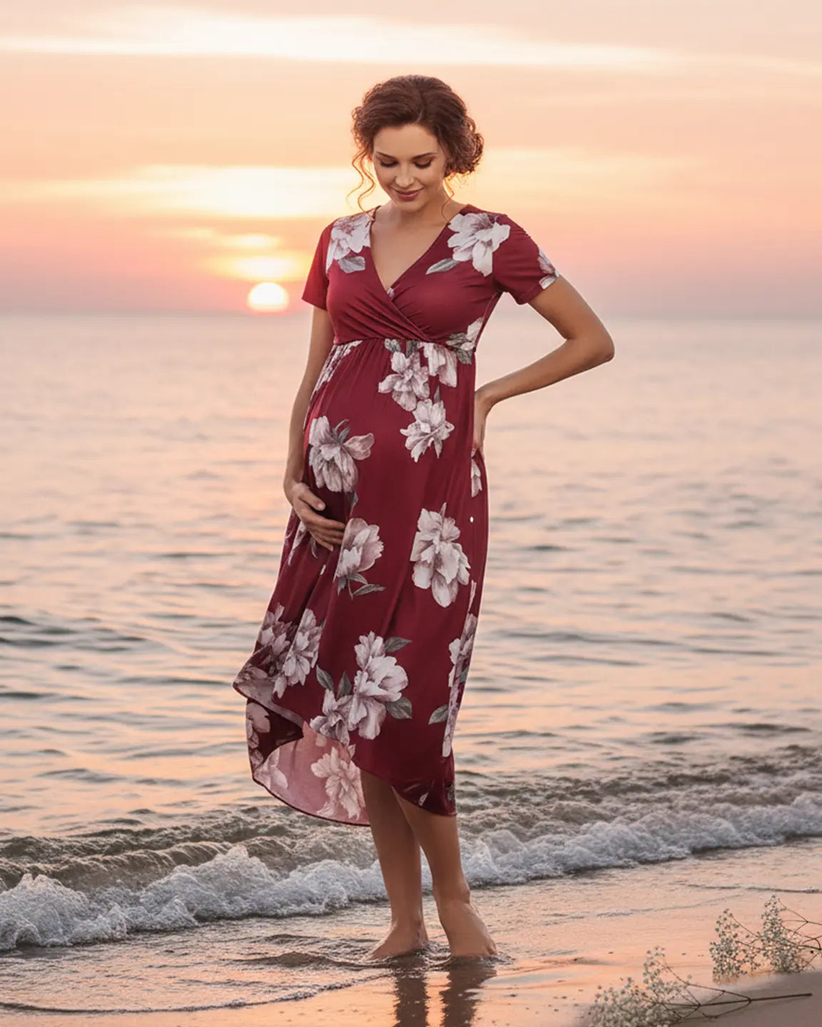 Floral Print Wrap Skirt Maternity Maxi Dress