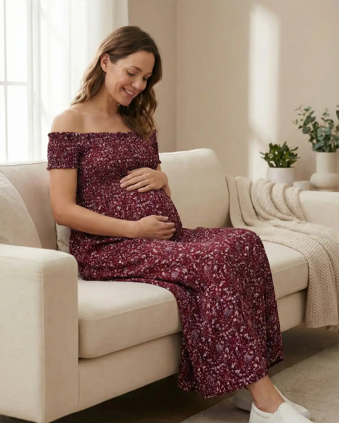 Floral Print Side Slit Maternity Maxi Dress