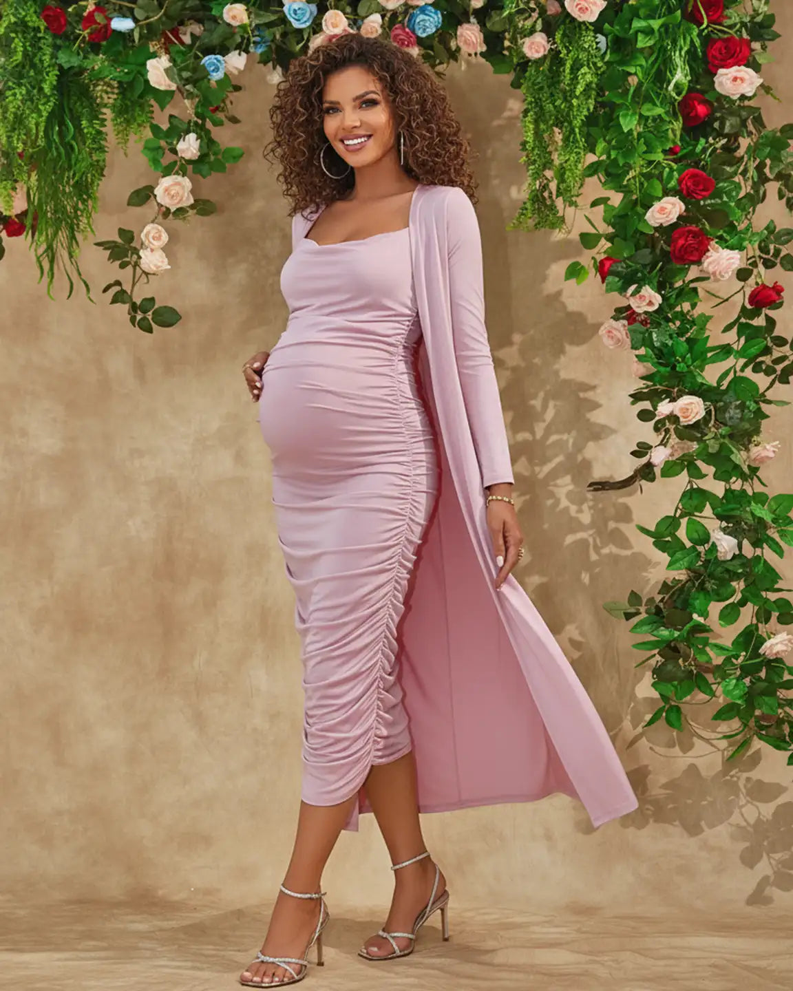 Side Ruched Slip Two Piece Maternity Set