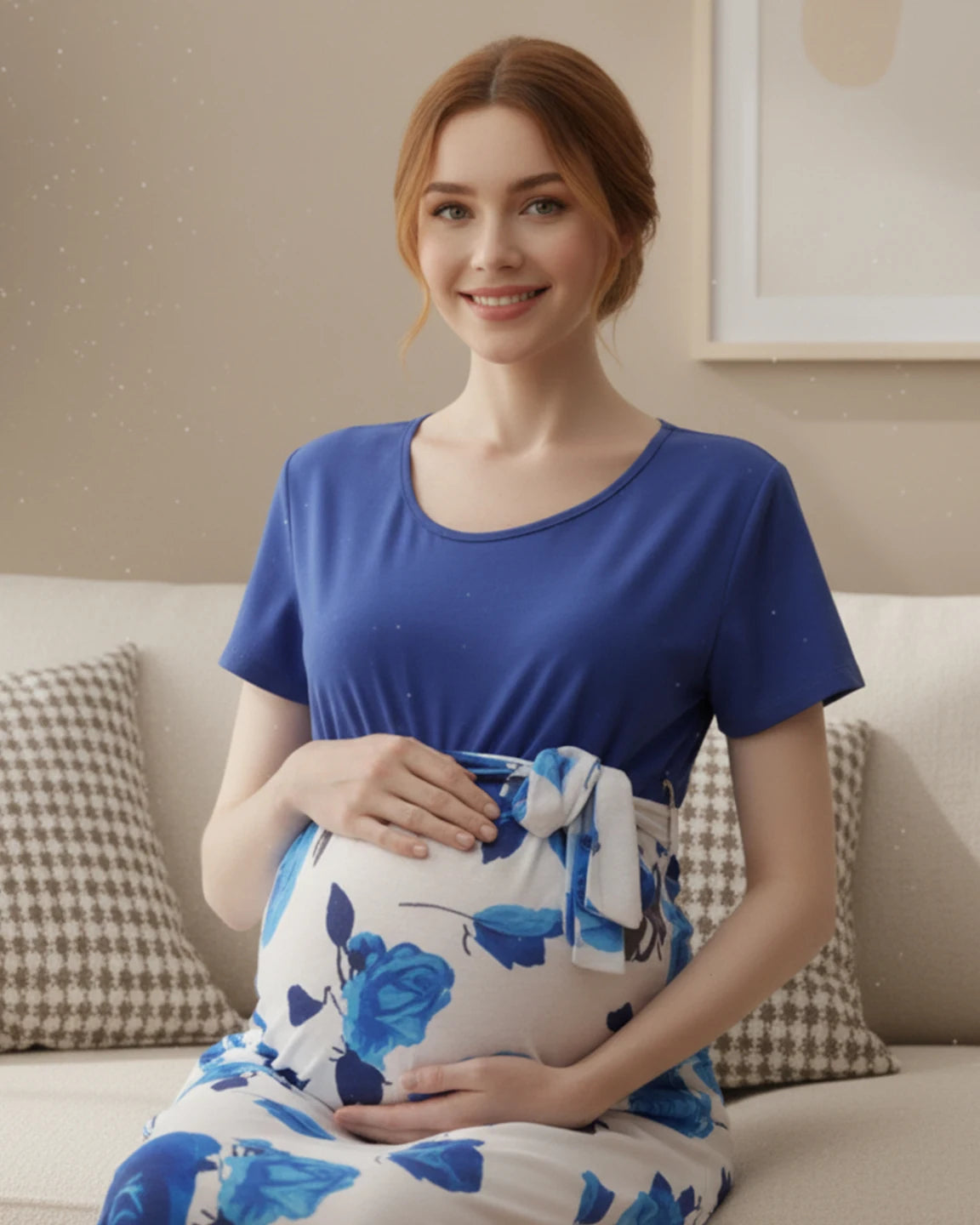 Belted Floral Loose Maternity Maxi Dress