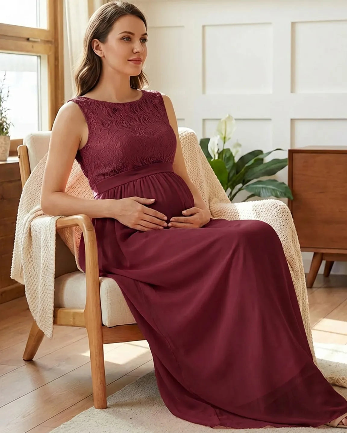 Lace Bodice Elegant Maternity Maxi Dress