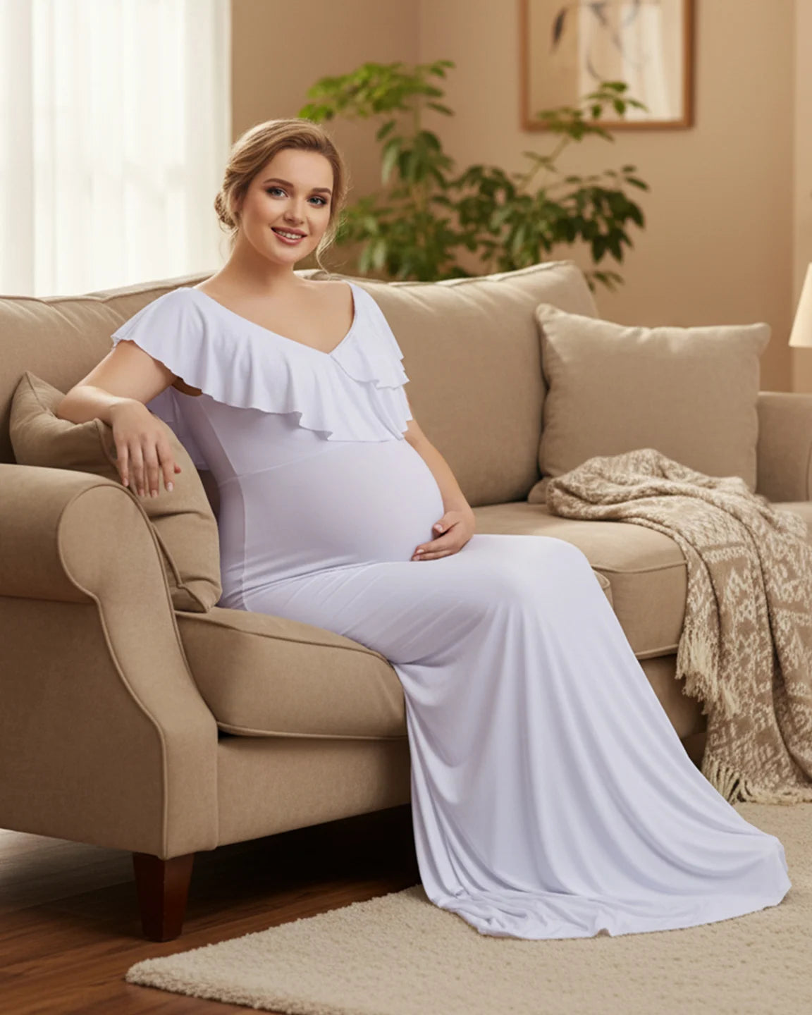 Off-Shoulder Ruffled Bodycon Maternity Maxi Dress