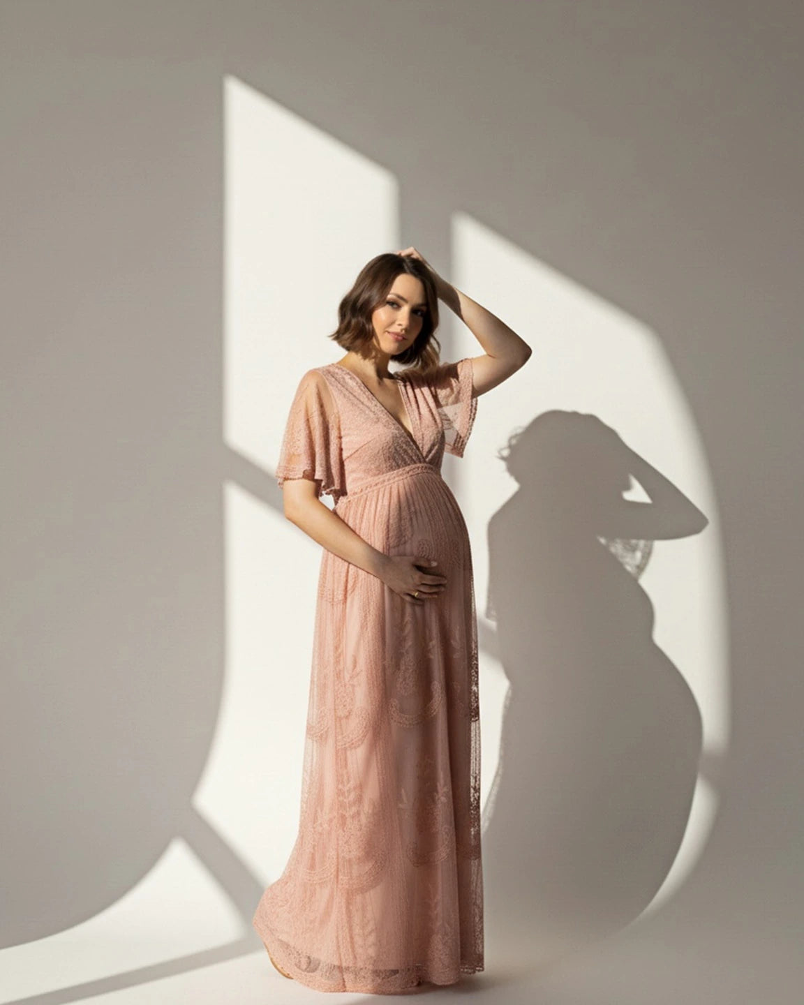 Lace Overlay Boho Maternity Maxi Dress