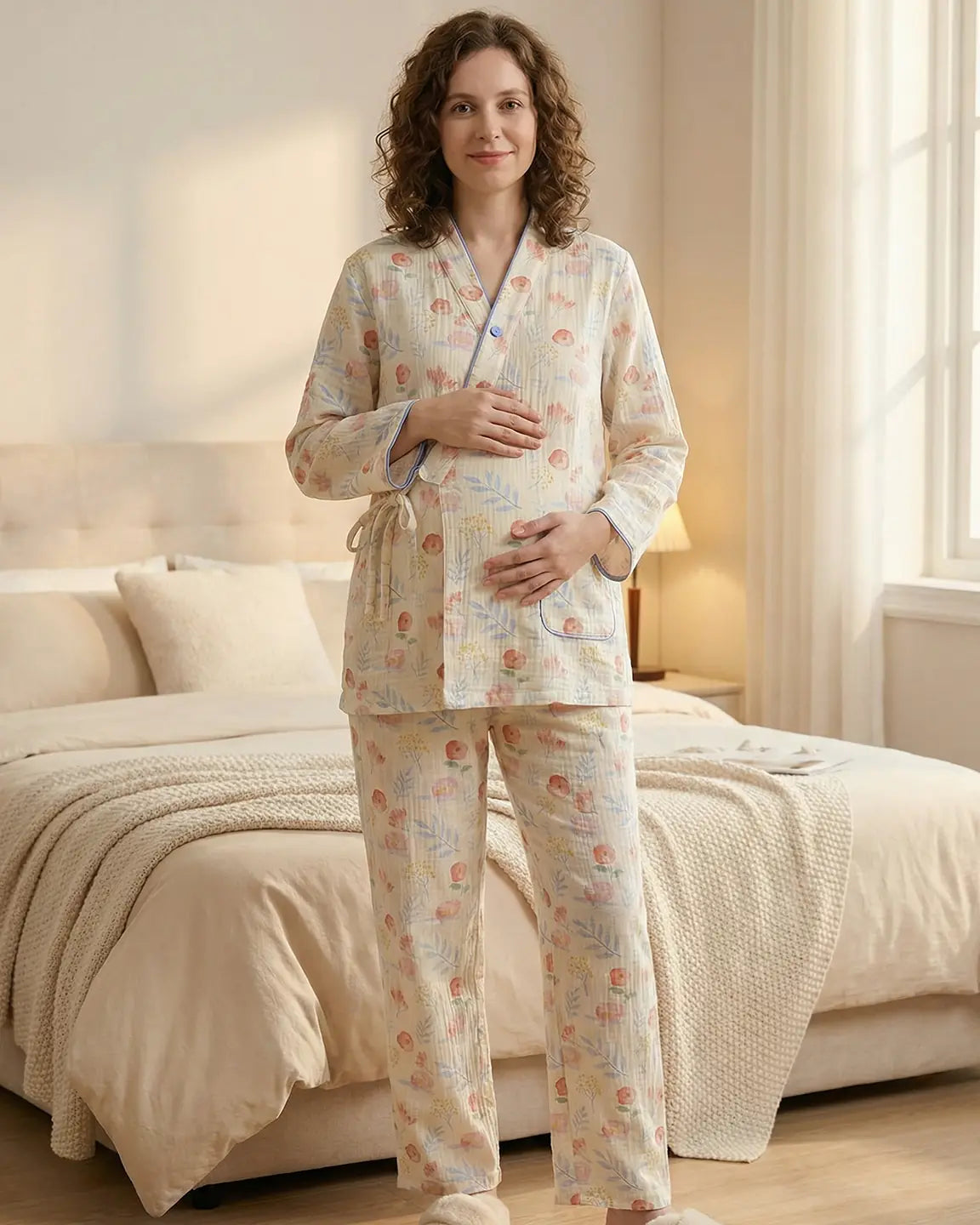 Kimono-Style Top Straight Leg Pant Maternity Pajama Set