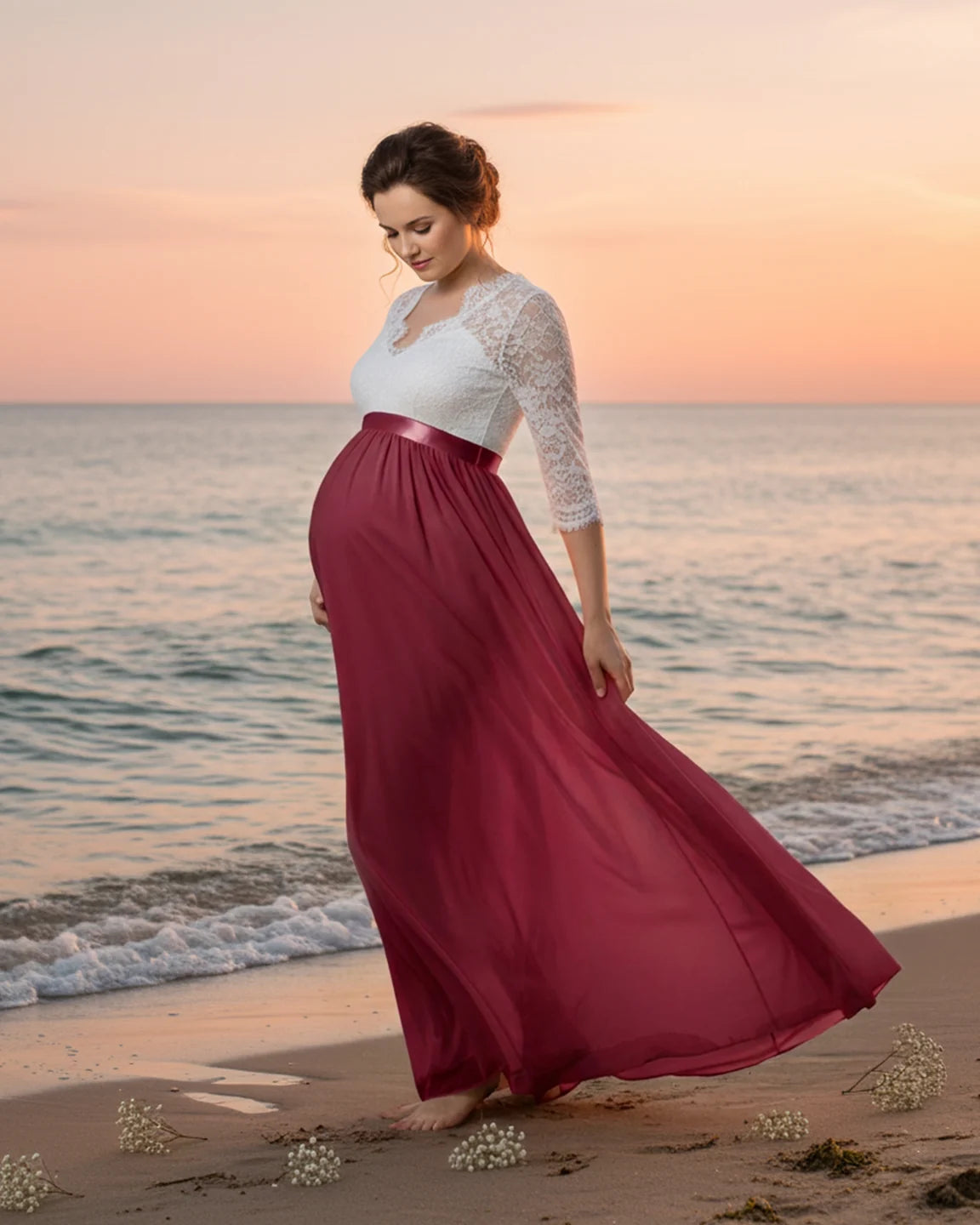 V-Back Bow Two-Tone Formal Maternity Gown