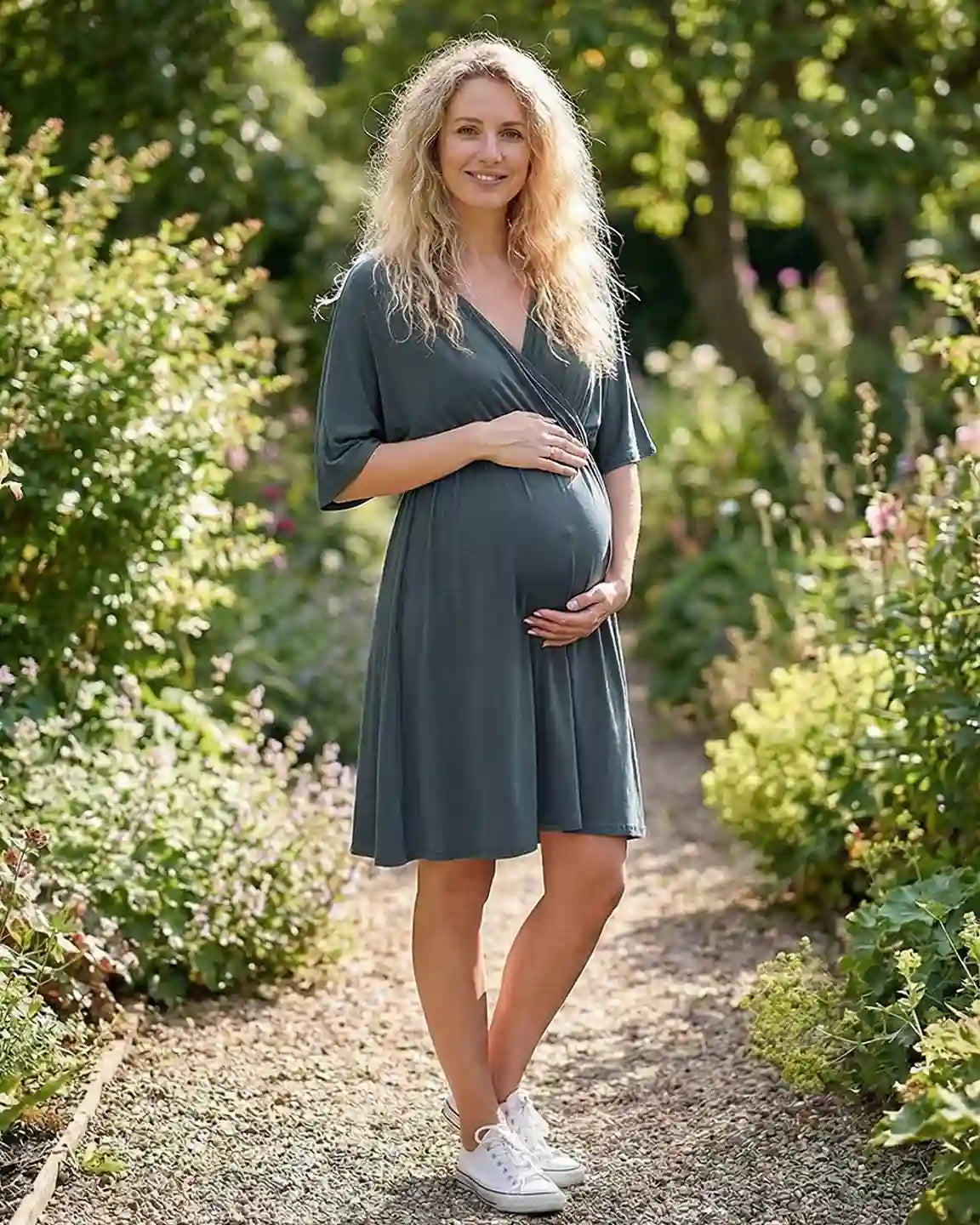 Cross-Front Romantic Style Maternity Midi Dress