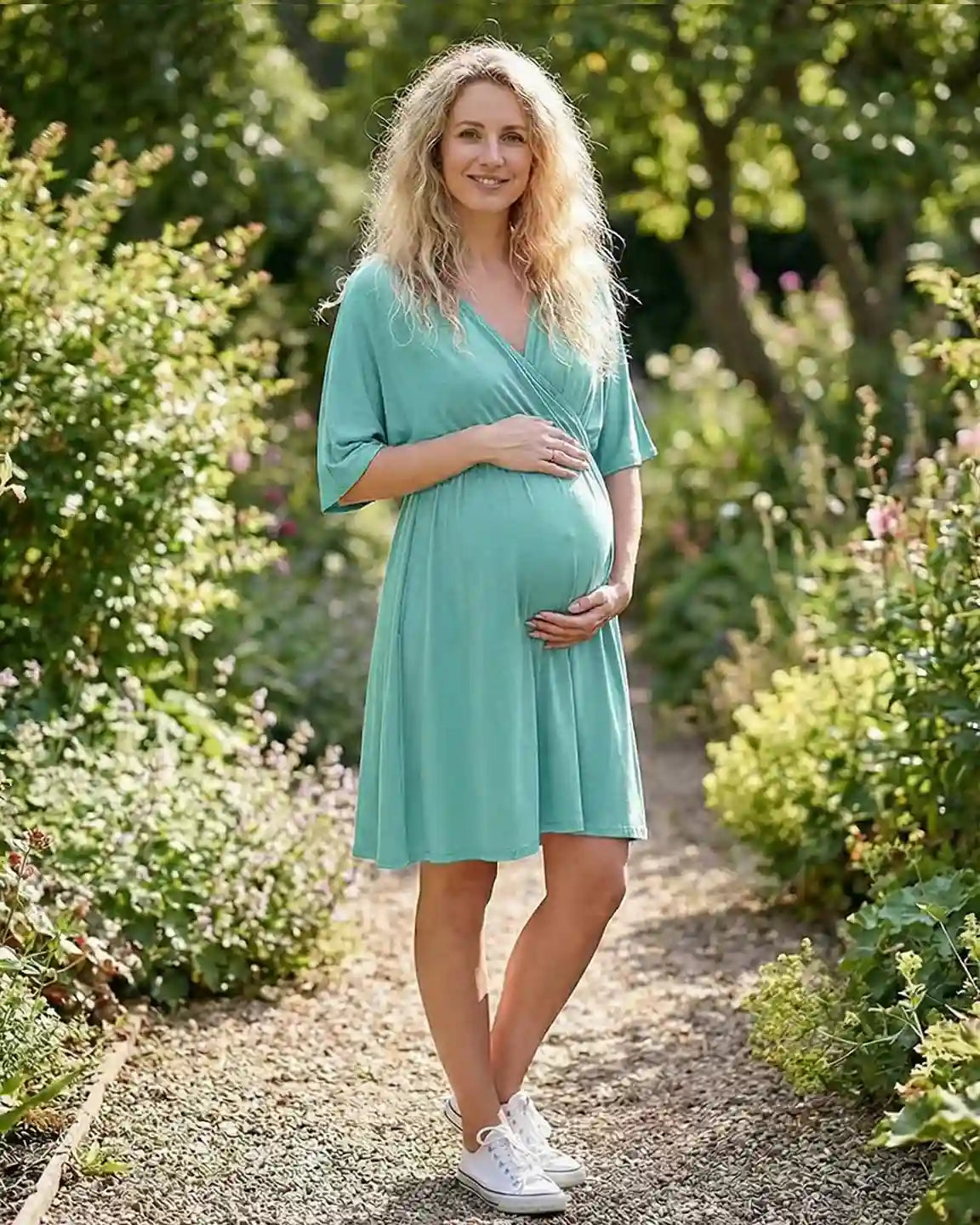 Cross-Front Romantic Style Maternity Midi Dress
