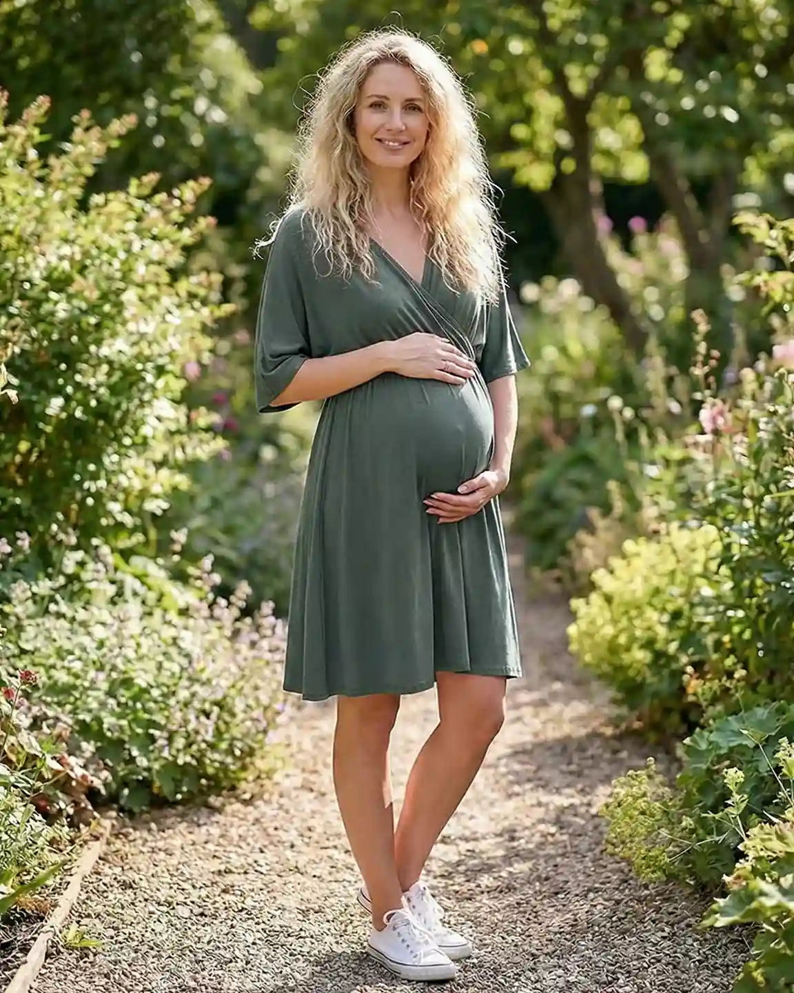 Cross-Front Romantic Style Maternity Midi Dress