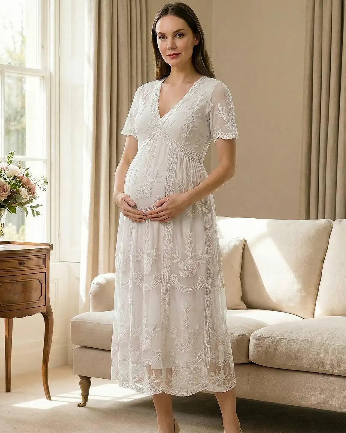 Lace Swing Maternity Midi Dress