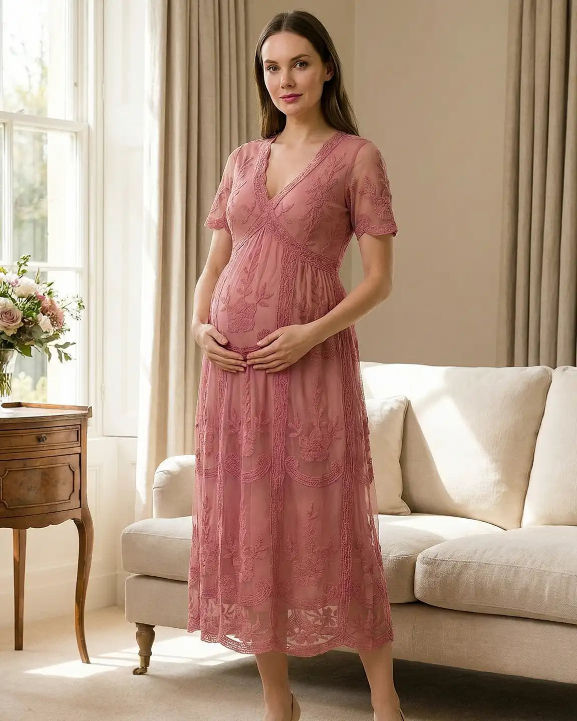 Lace Swing Maternity Midi Dress