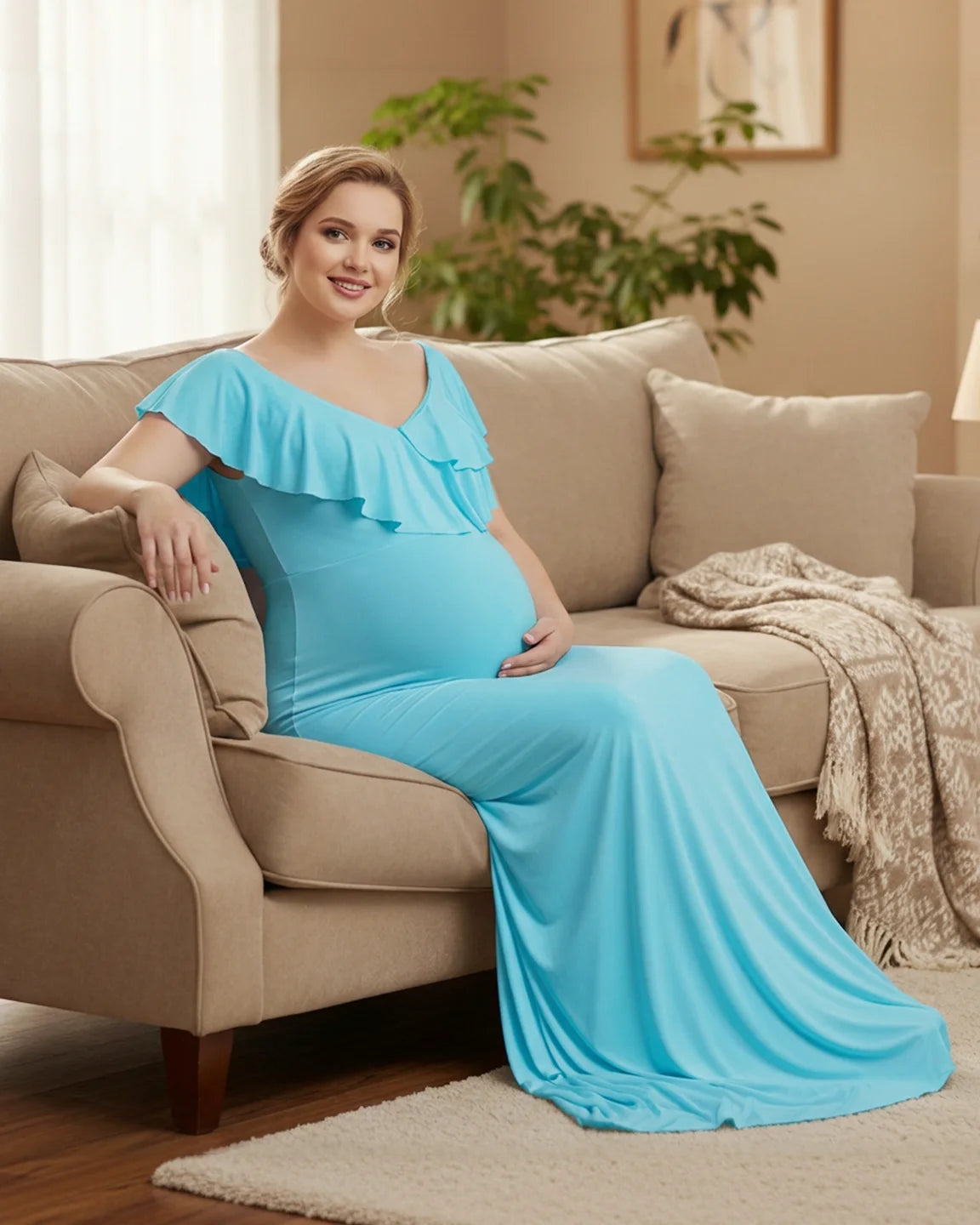 Off-Shoulder Ruffled Bodycon Maternity Maxi Dress