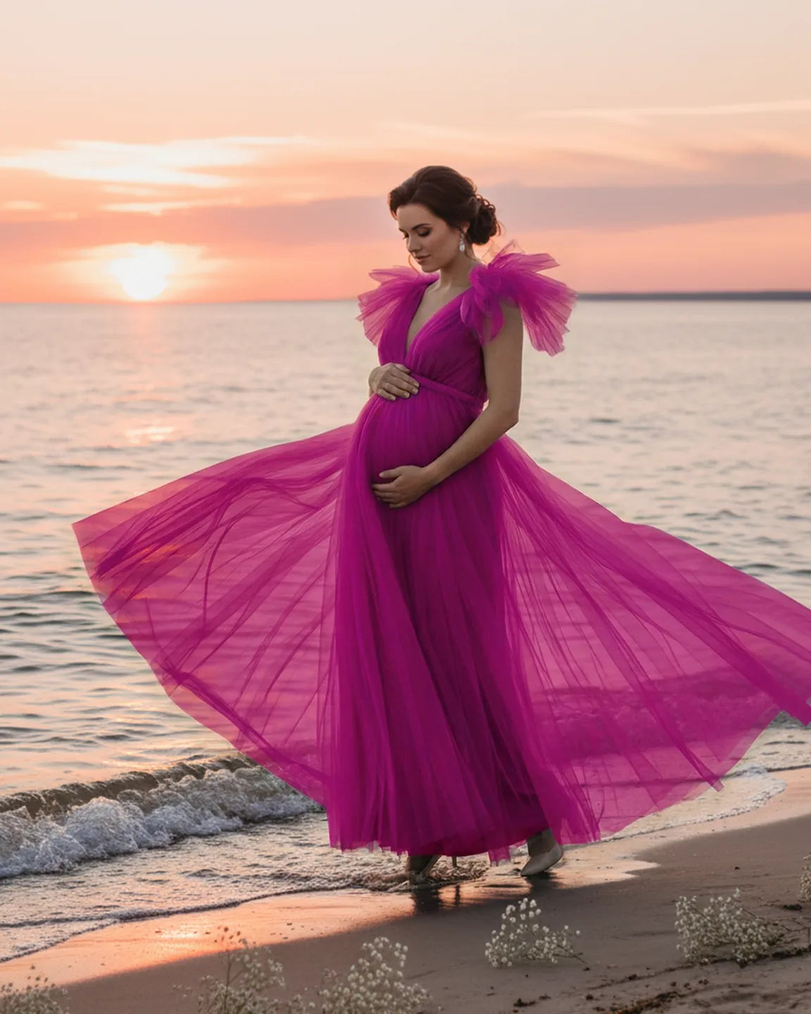 Dramatic Tulle Babydoll Maternity Photoshoot Dress