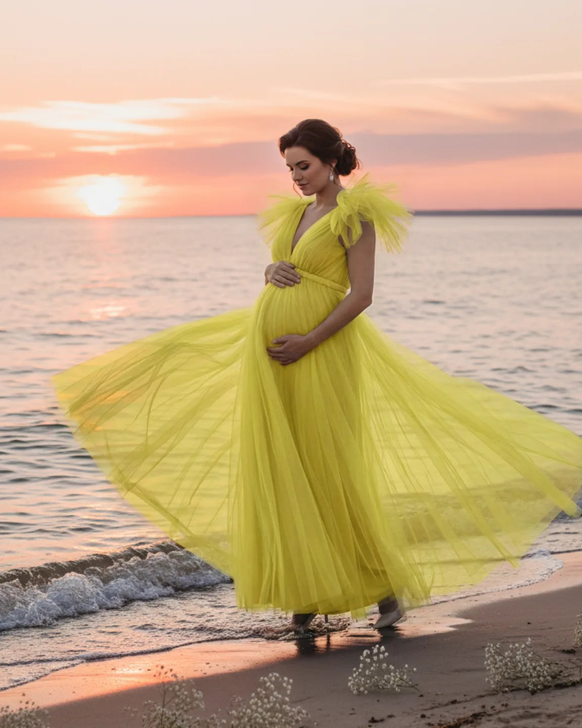 Dramatic Tulle Babydoll Maternity Photoshoot Dress