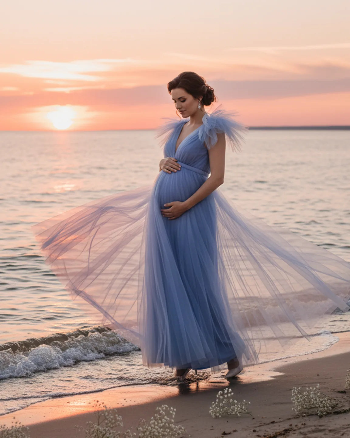 Dramatic Tulle Babydoll Maternity Photoshoot Dress