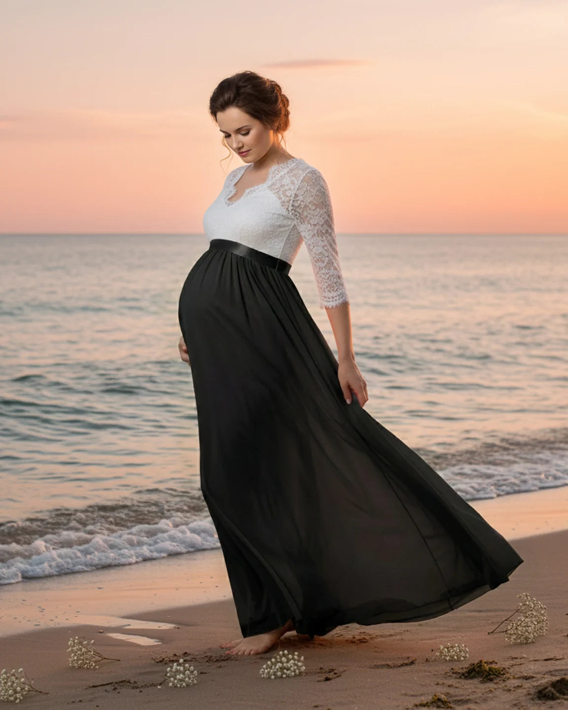V-Back Bow Two-Tone Formal Maternity Gown
