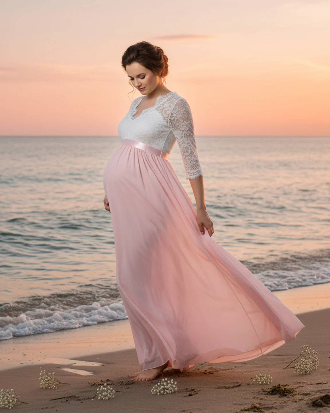 V-Back Bow Two-Tone Formal Maternity Gown