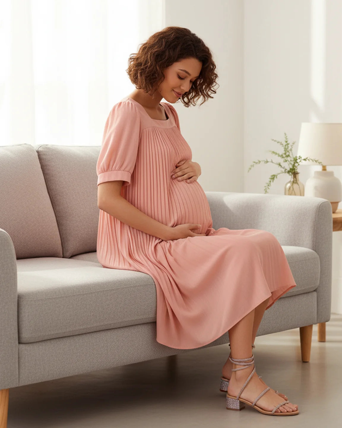 Pleated Flowy-Style Maternity Short Dress