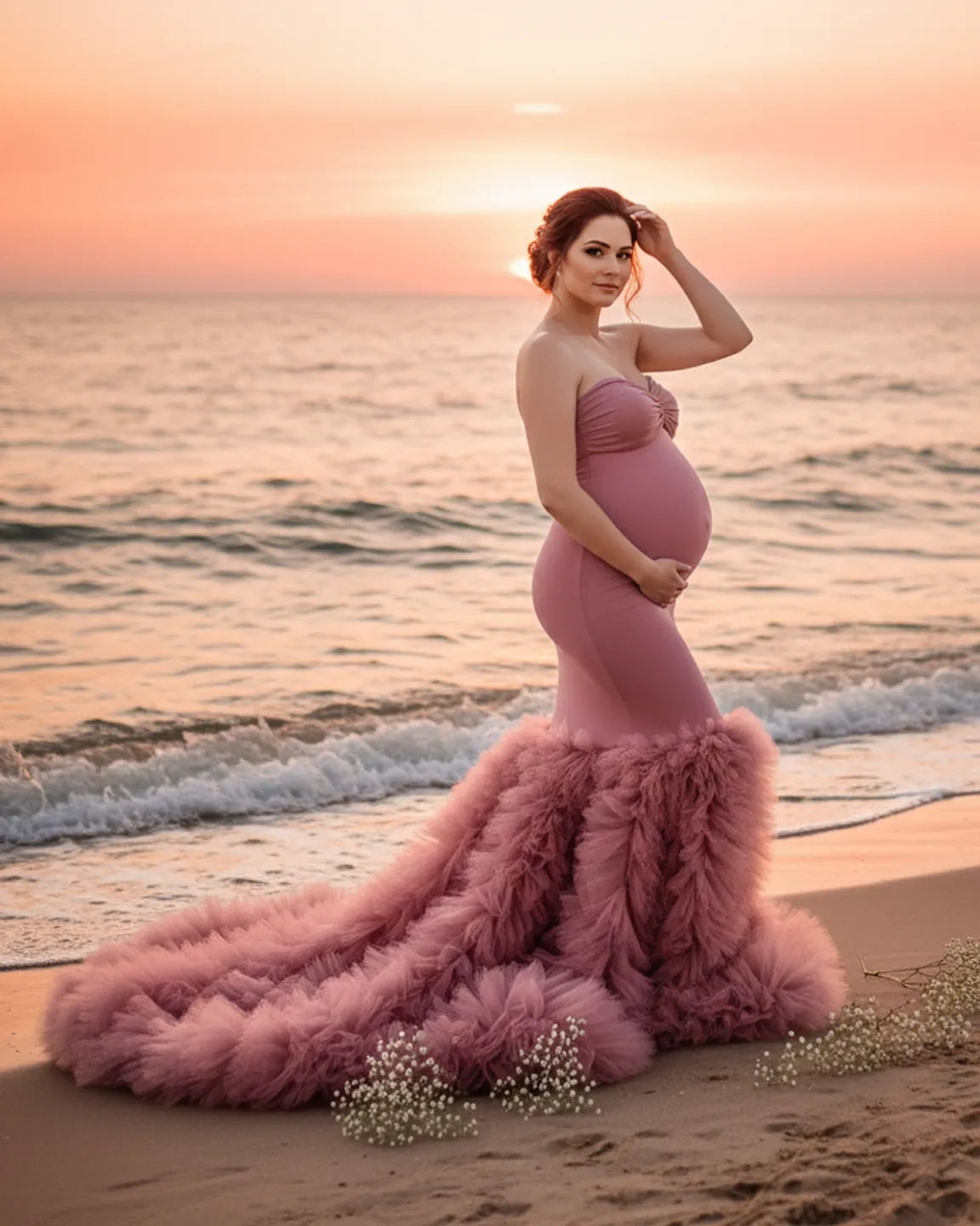 Tulle Train Mermaid Silhouette Maternity Gown