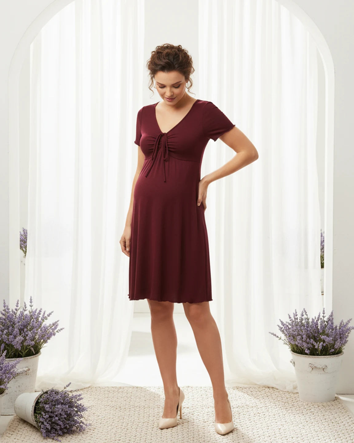 Lettuce Edge Hem Casual Maternity Mini Dress