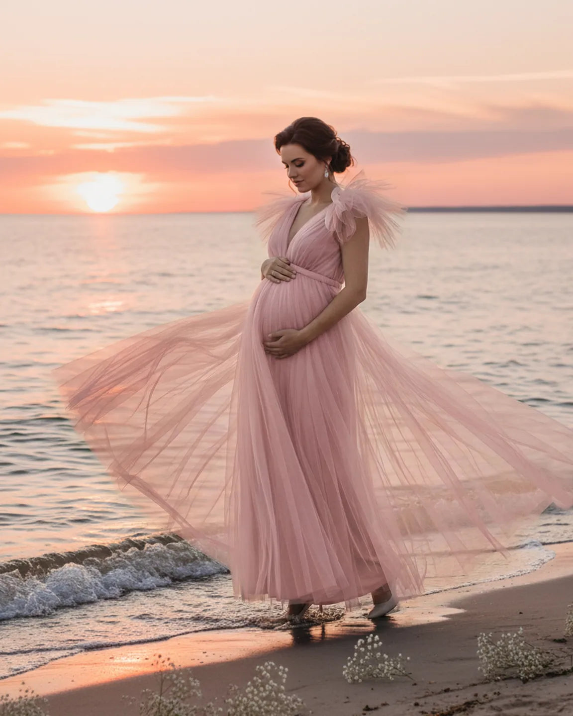 Dramatic Tulle Babydoll Maternity Photoshoot Dress