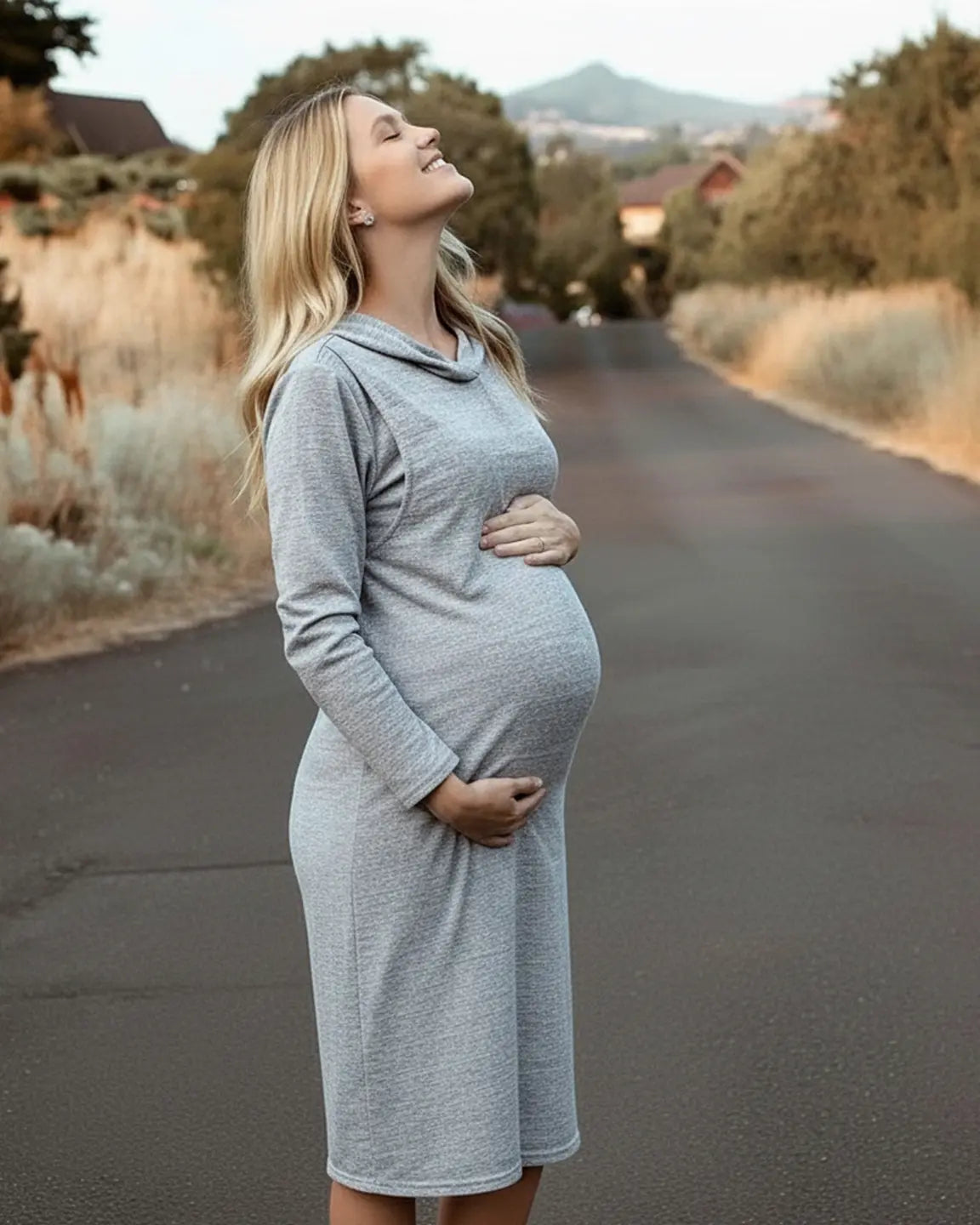 Hooded Side-Access Nursing & Maternity Midi Dress