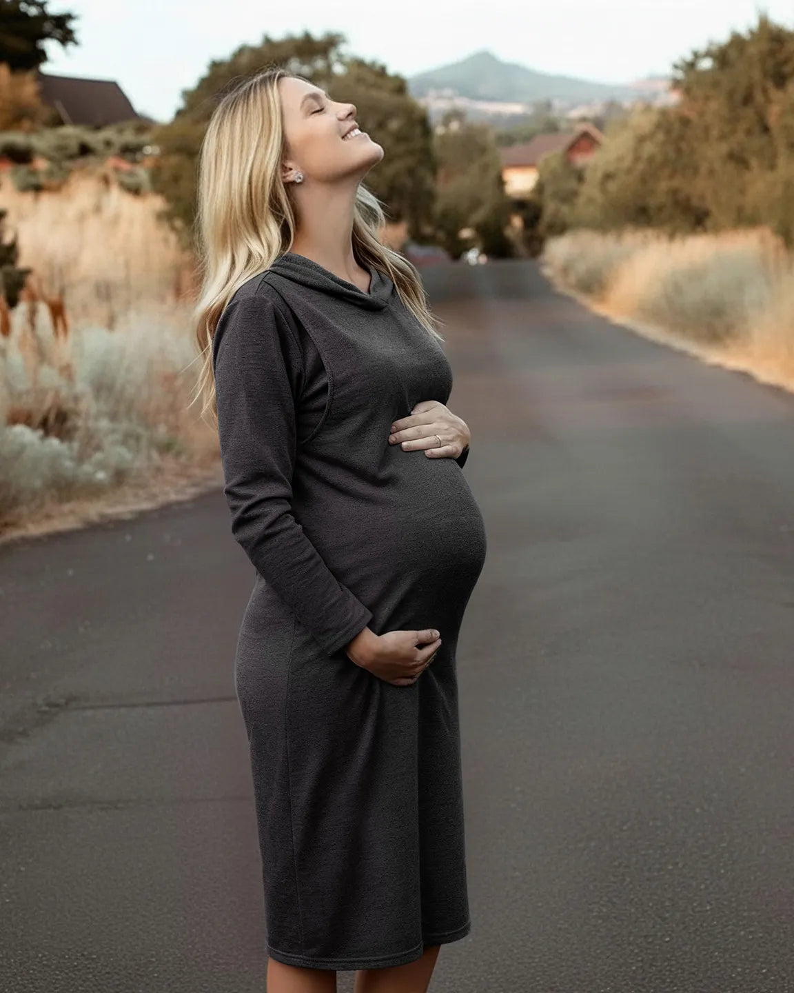 Hooded Side-Access Nursing & Maternity Midi Dress