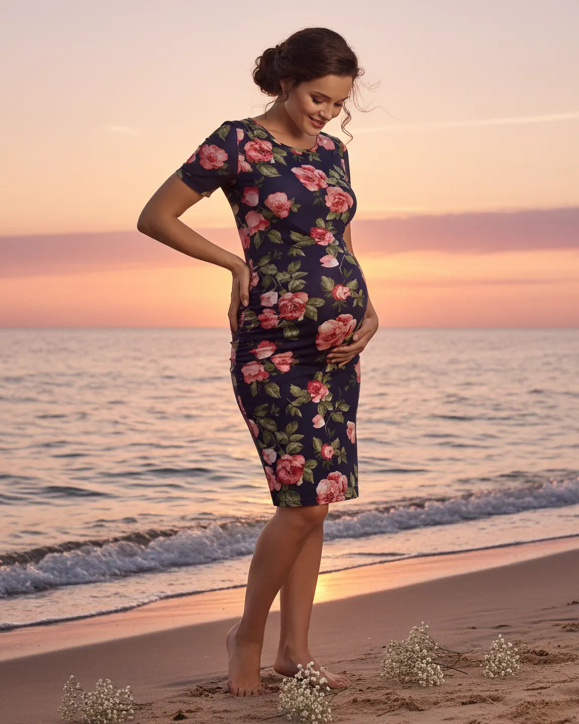 Floral Print Bodycon Maternity Dress