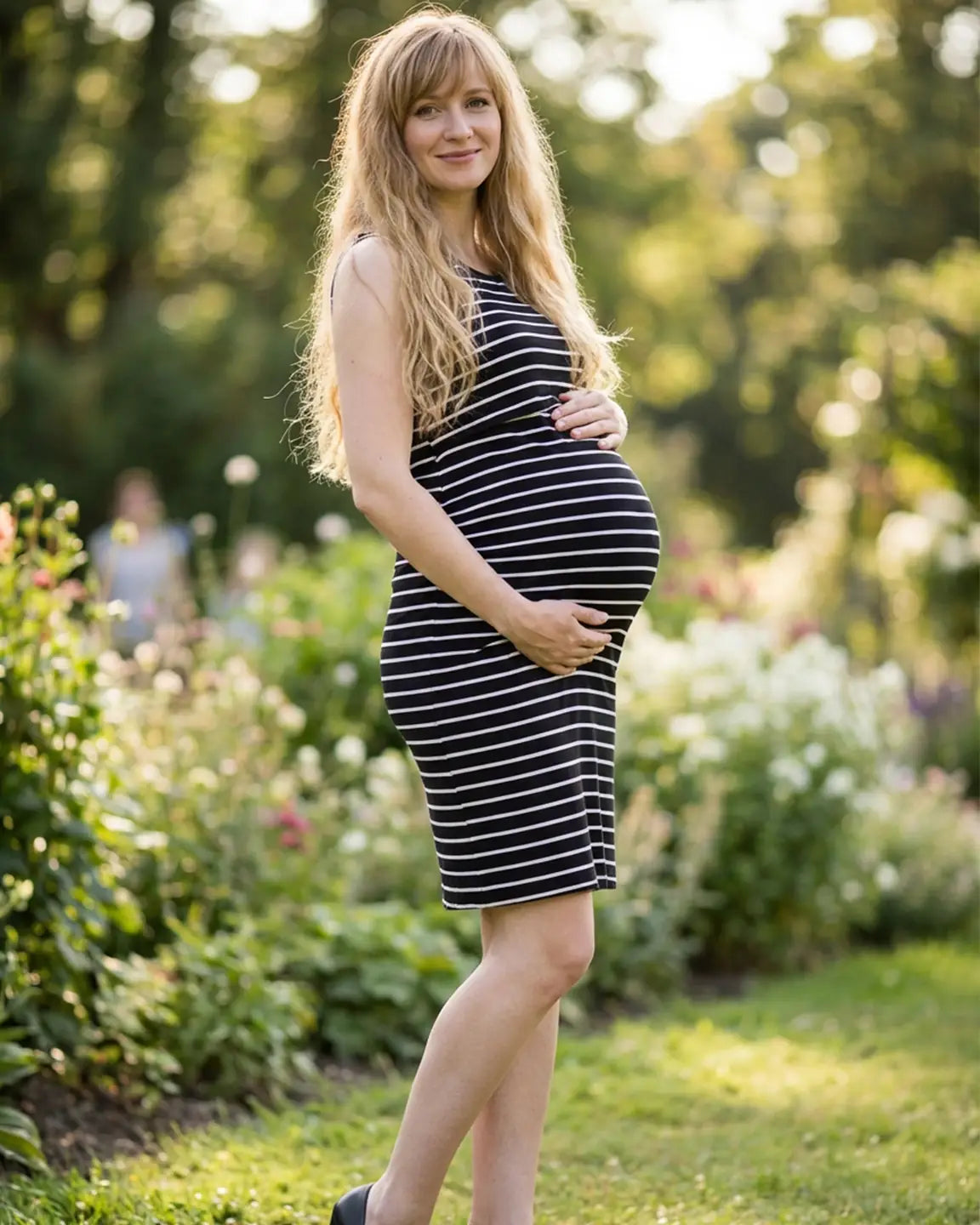 Striped Lift-Up Nursing Fitted Maternity Mini Dress