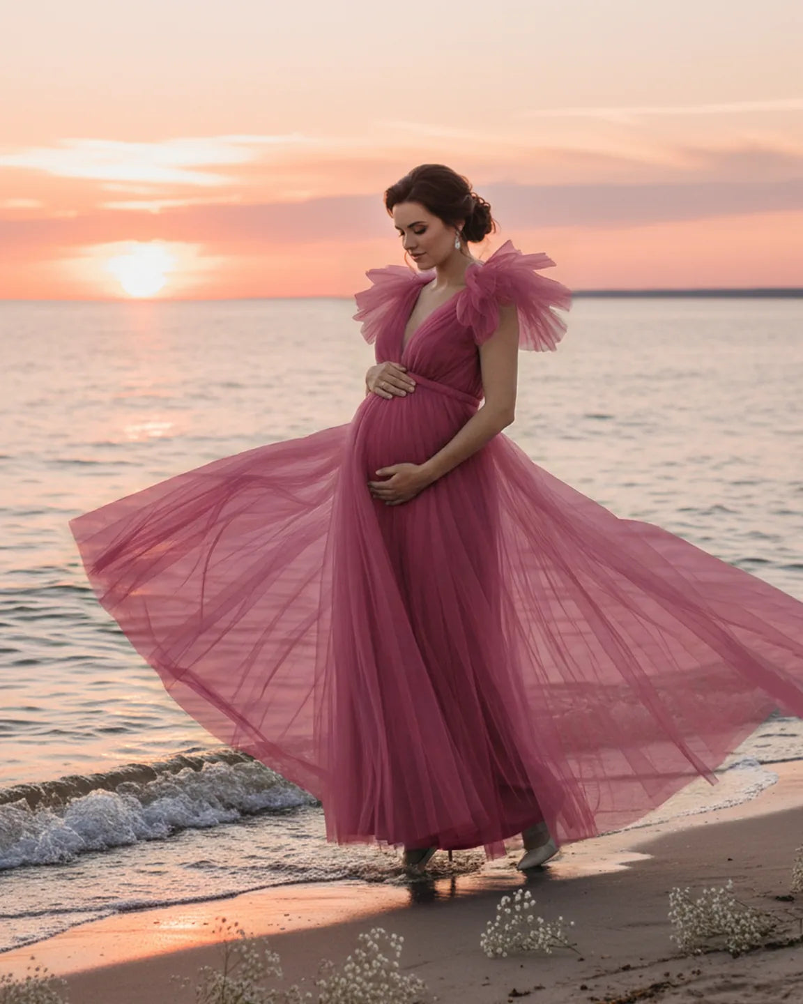 Dramatic Tulle Babydoll Maternity Photoshoot Dress