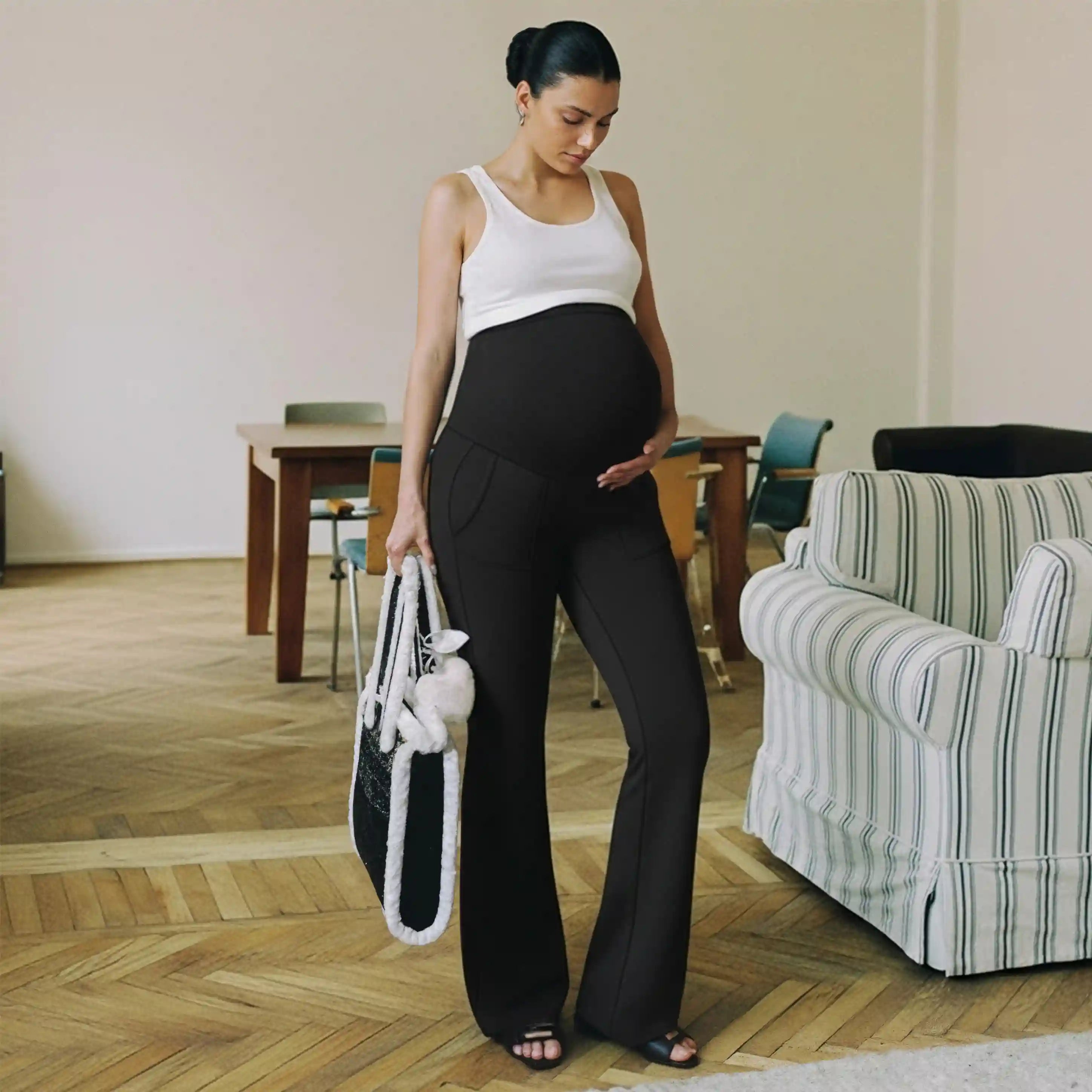 High-Waist Pocketed Flare-Leg Maternity Leggings